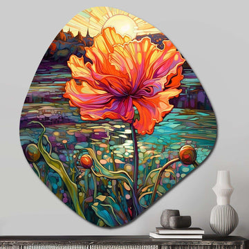 Glorious Pink Hibiscus By The Waterside - Asymmetric Metal Wall Art